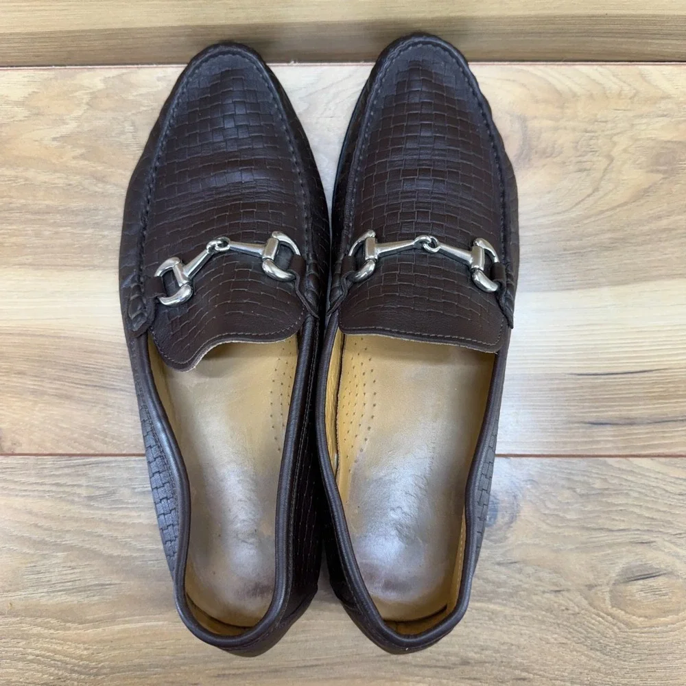 Genuine Leather Horse Bit Mens‎ Loafers 8 EU 41 Dark Brown Weave Moc Toe Dress